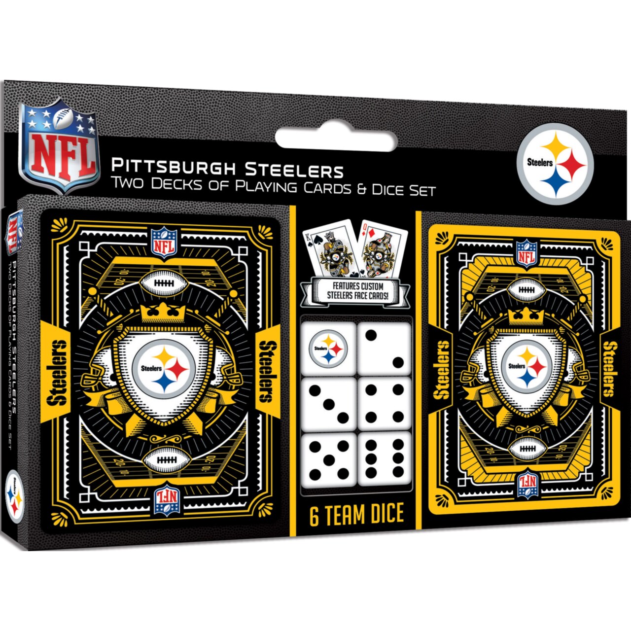 Masterpieces Officially Licensed NFL Pittsburgh Steelers 2-Pack Playing cards & Dice set for Adults